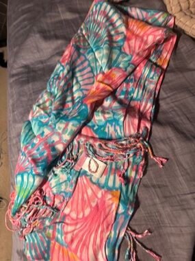 Lilly Pulitzer Pink, Teal & Aqua Braided Tassel Scarf